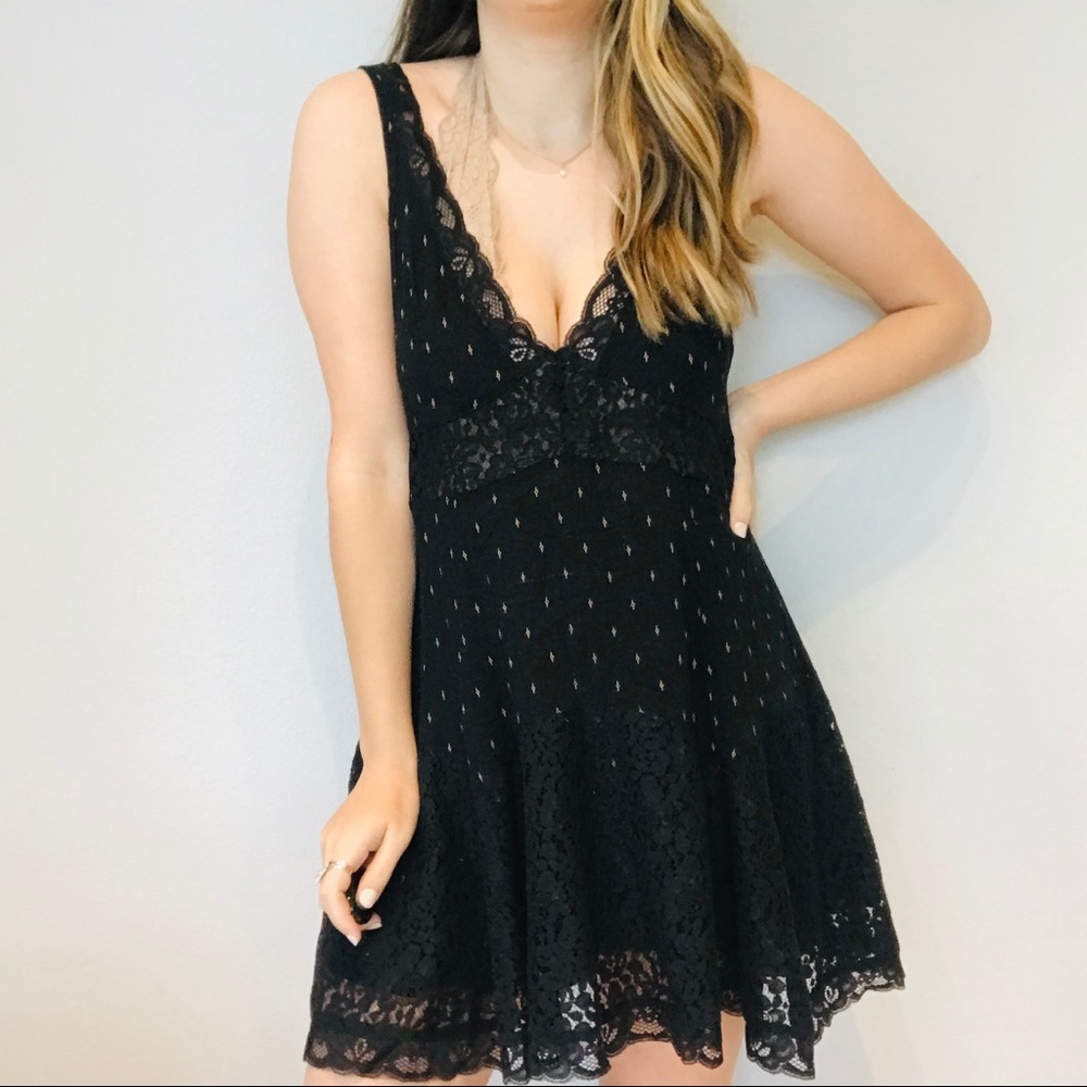 Free people black lace swing slip dress - Picture 2 of 8